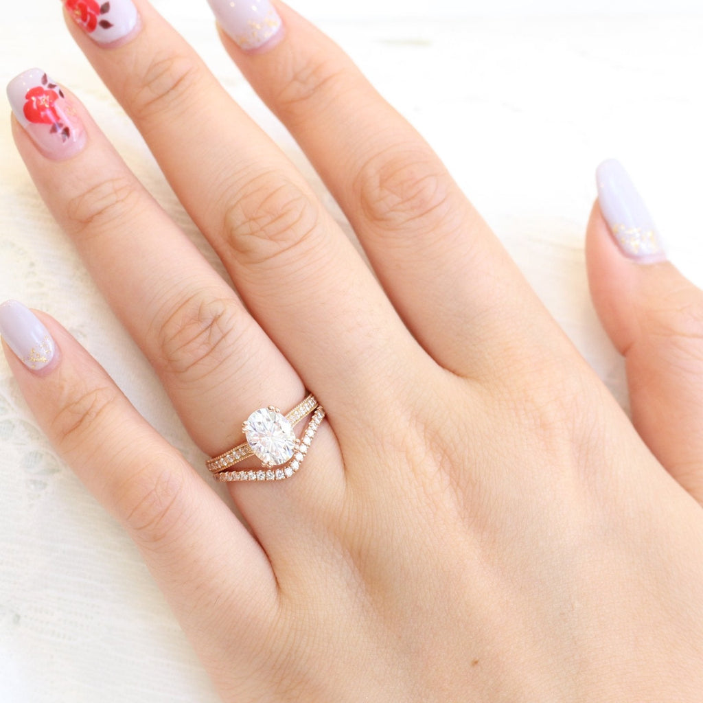 2.0CT Oval Cut Moissanite Solitaire Bridal Ring Set