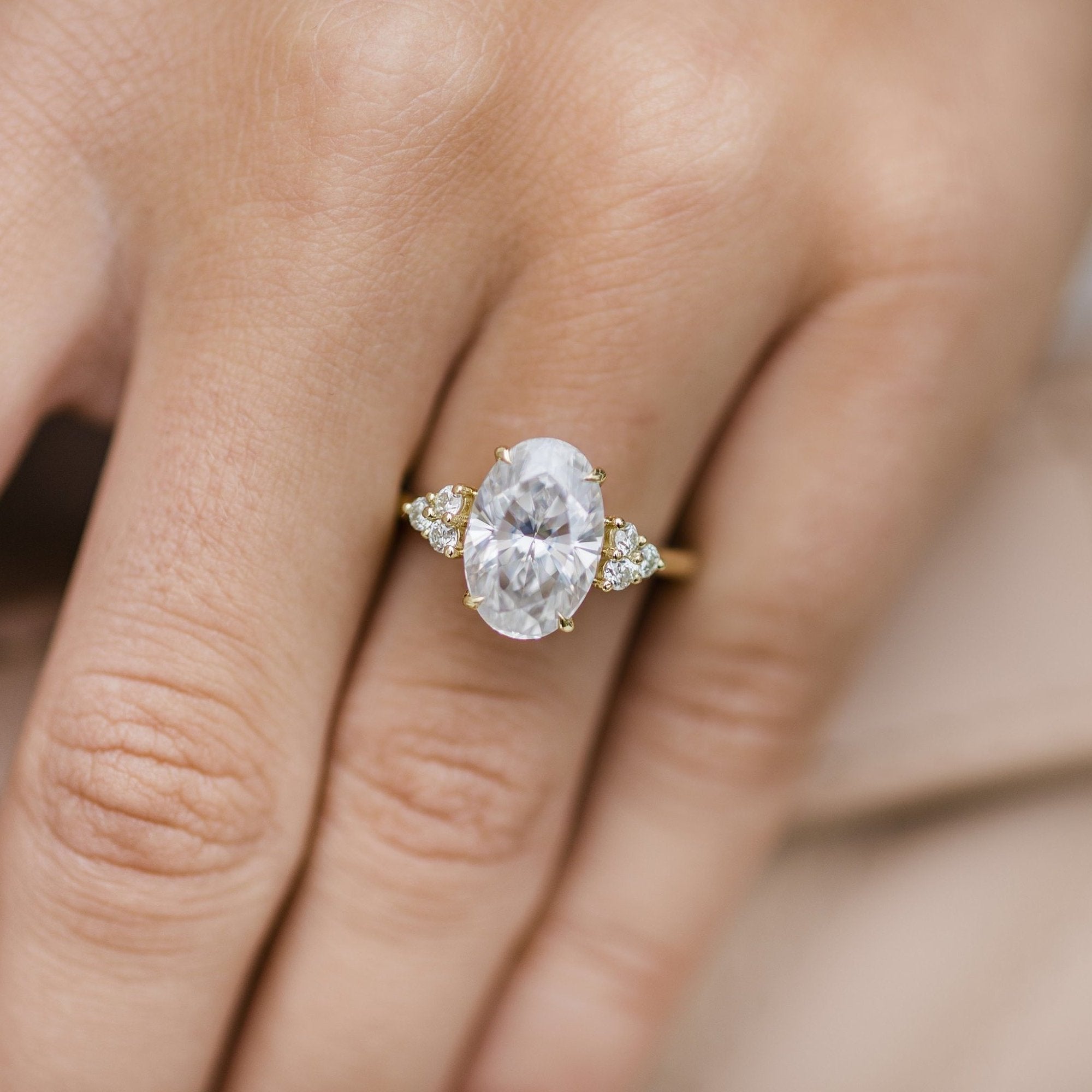 4.0 CT Oval Cut cluster Style Moissanite Engagement Ring Main image