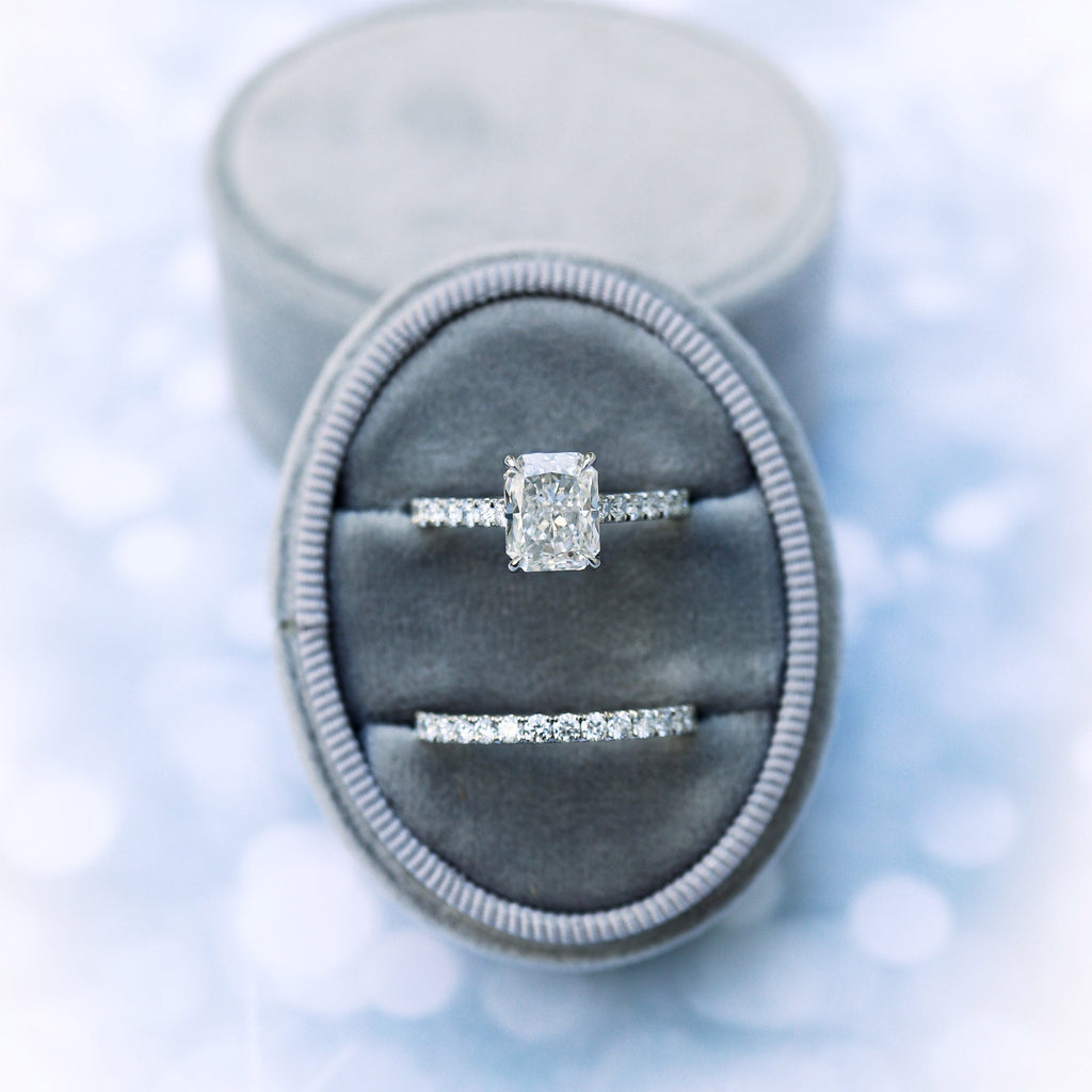 2.0 CT Radiant Moissanite Solitaire Pave Setting Engagement Ring