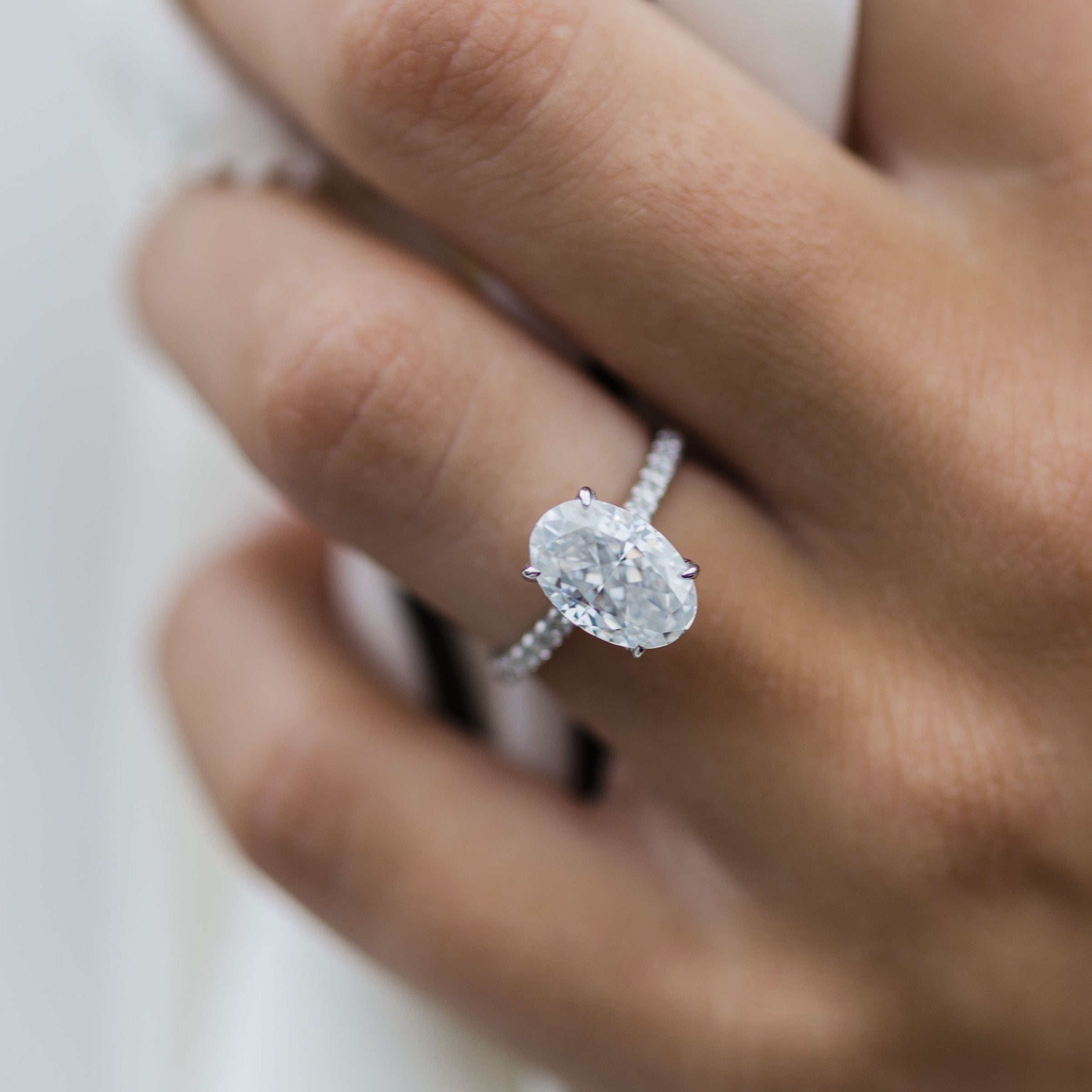 2.90 CT Oval Moissanite Hidden Halo With Pave Setting Engagement Ring
