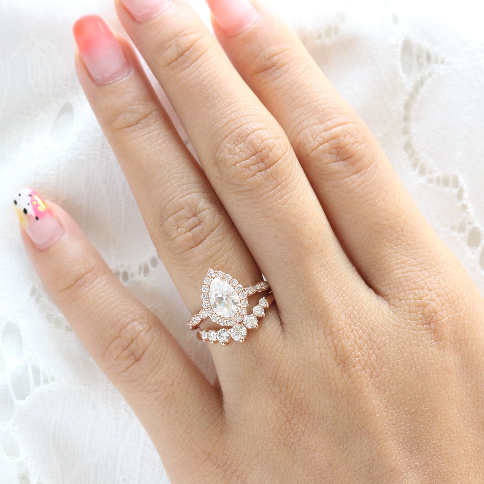 1.60 CT Pear Cut Moissanite Halo Bridal Ring Set