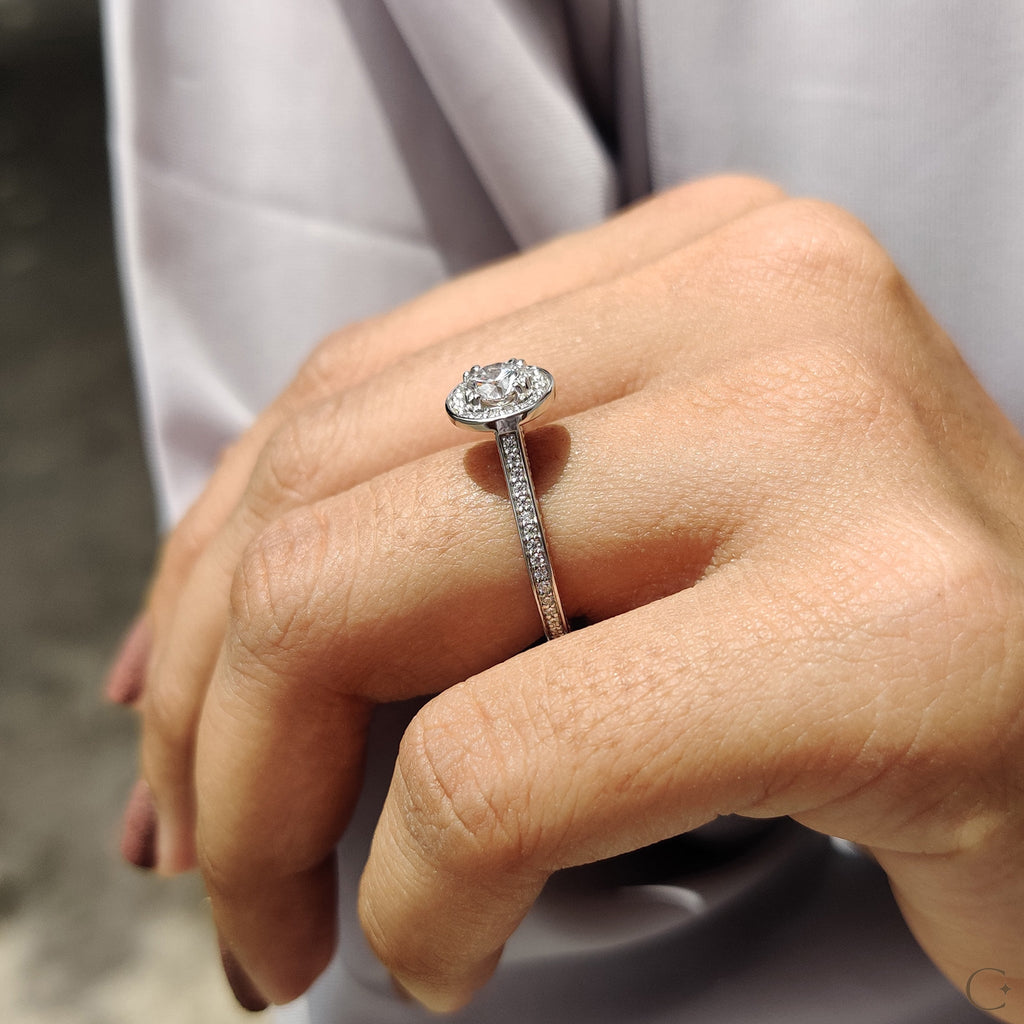 Bezel Halo Engagement Ring with Round Diamond