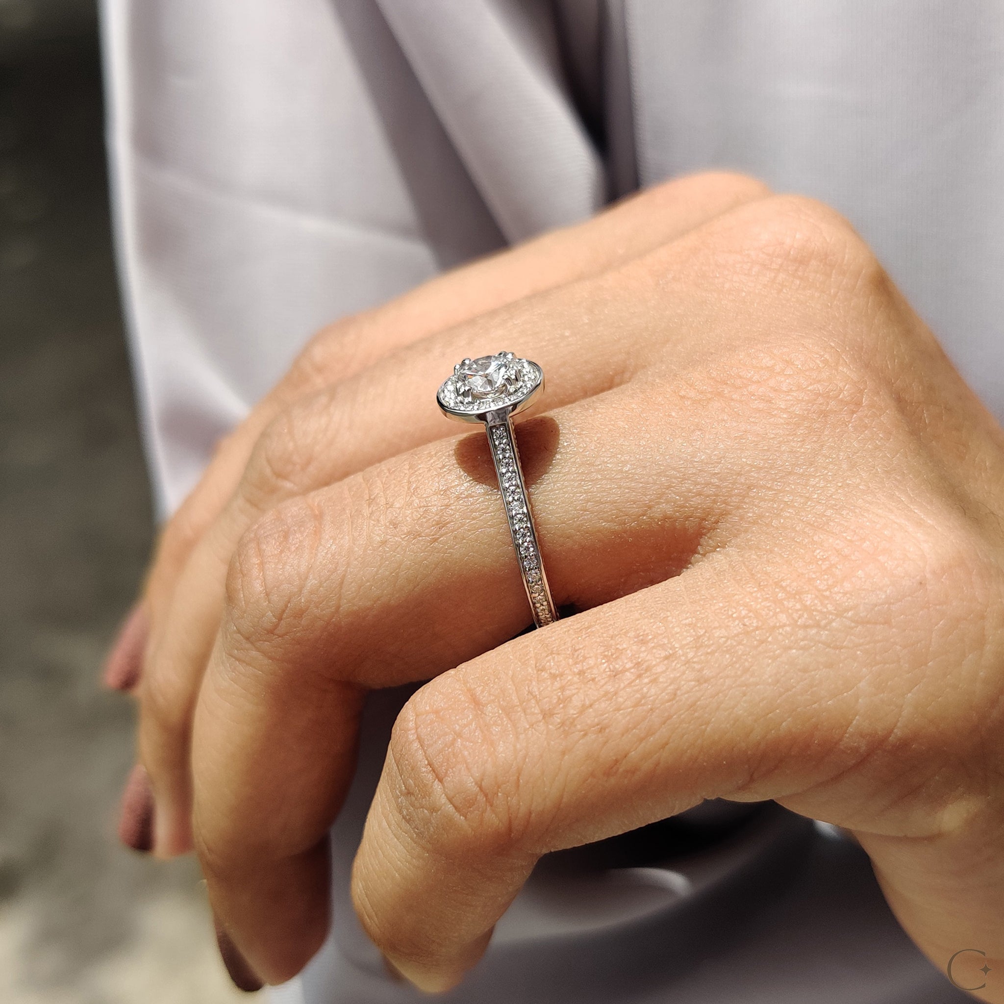 Bezel Halo Engagement Ring with Round Diamond