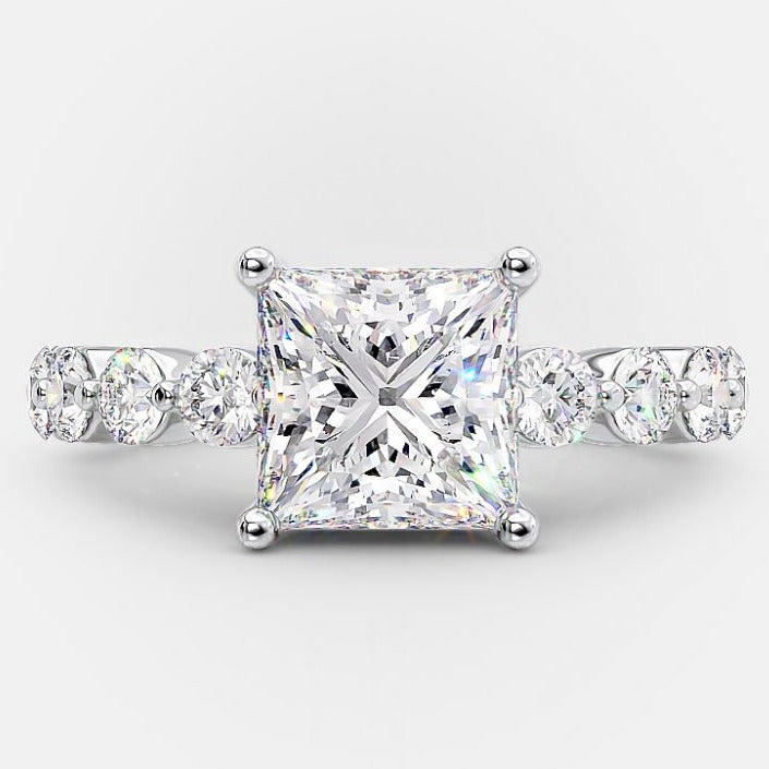 2.0 CT Princess Moissanite Solitaire Pave Setting Engagement Ring