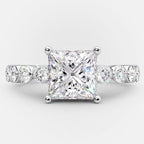 2.0 CT Princess Moissanite Solitaire Pave Setting Engagement Ring