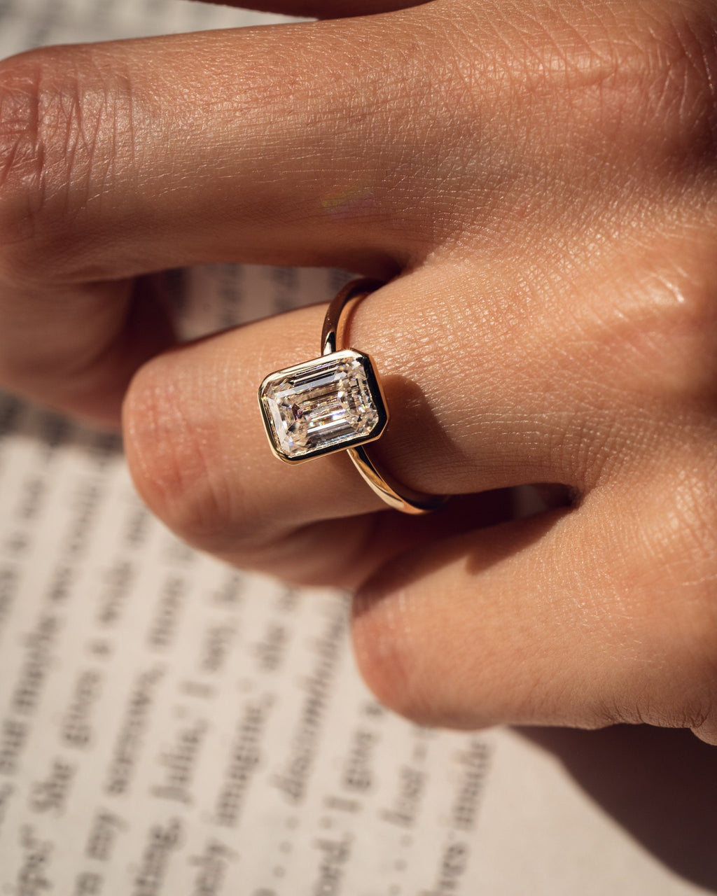 2.50 CT Emerald Cut Diamond Moissanite Bezel Engagement Ring