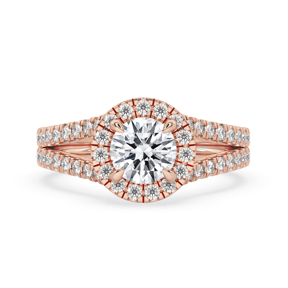 Halo Diamond Engagement Ring in Romantic Rose Gold