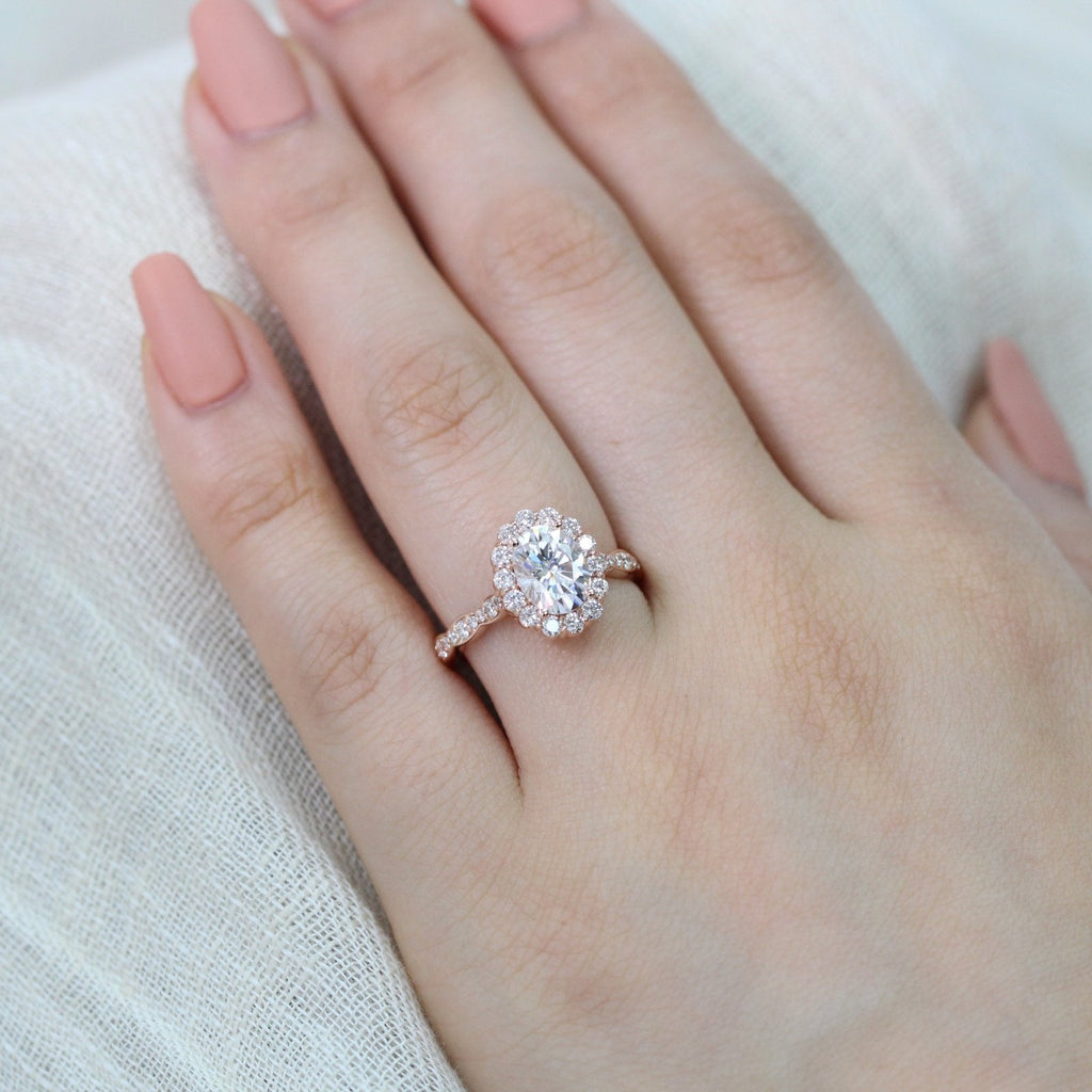 1.50 CT Oval Cut Vintage pave Style Moissanite Engagement Ring
