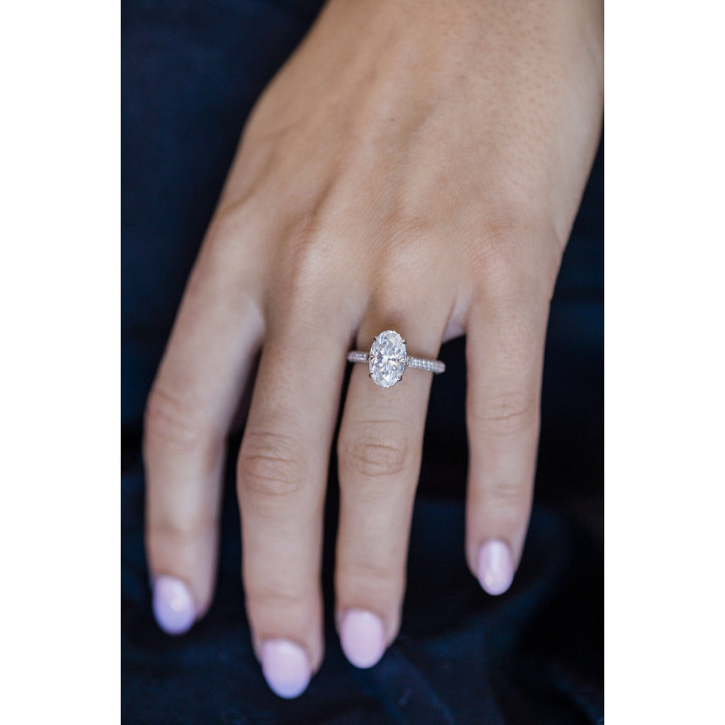 3.0 CT Oval Cut Moissanite Hidden Halo & Pave Setting Engagement Ring