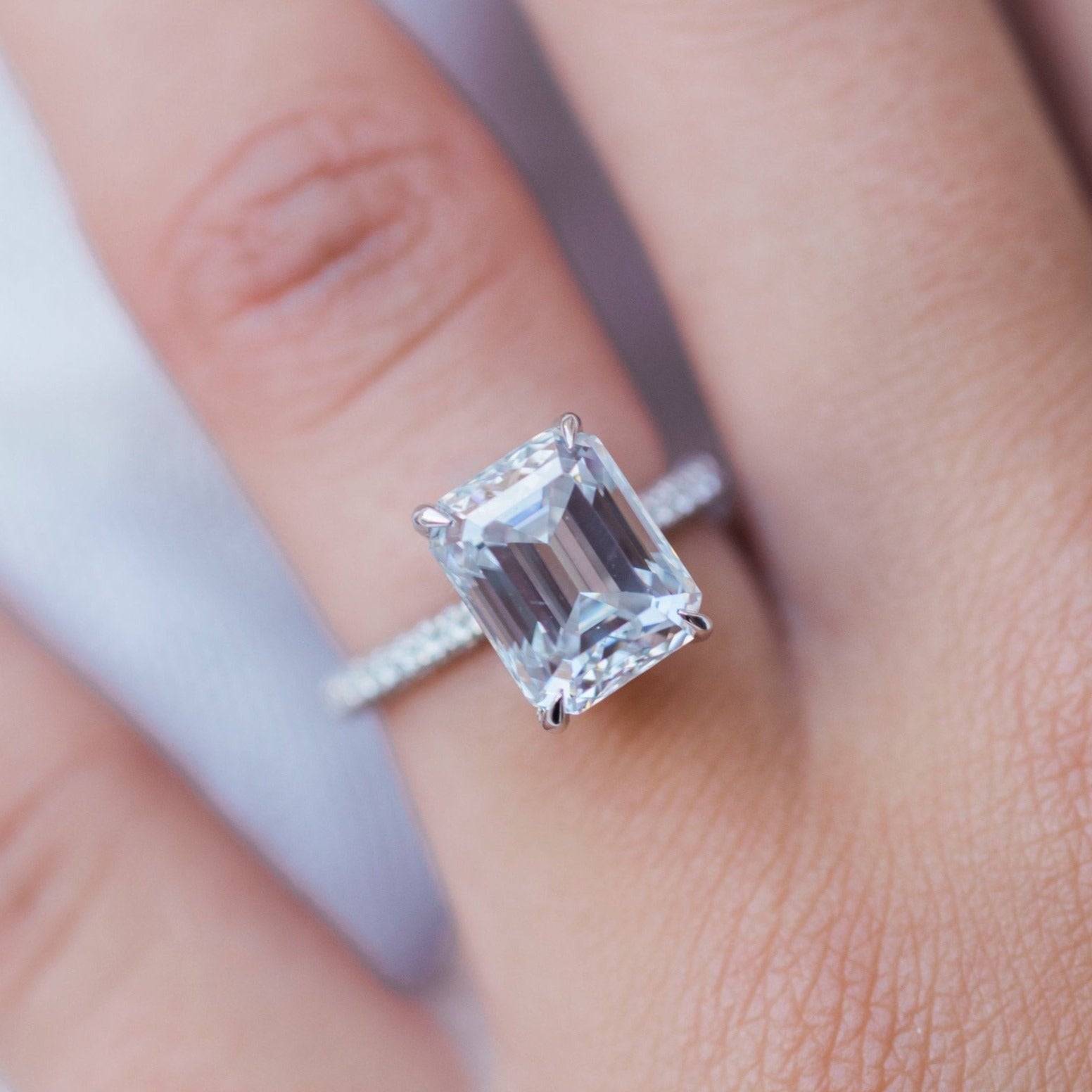 3.25 CT Emerald Moissanite Hidden Halo & Pave Setting Engagement Ring