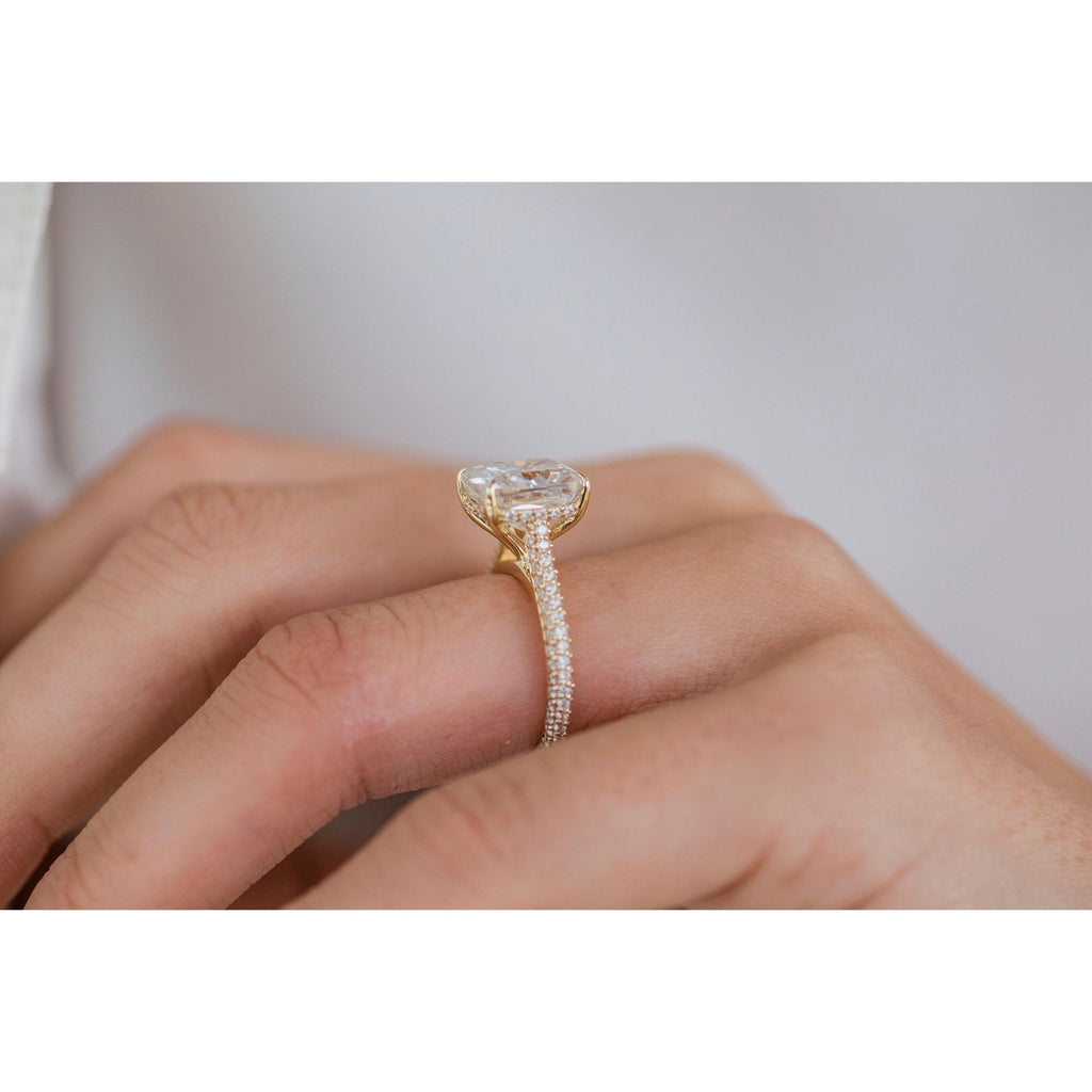 1.20 - 3.20 CT Elongated Cushion Moissanite Hidden Halo & Pave Engagement Ring