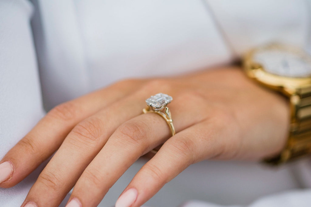 4.10 CT Emerald Cut Moissanite Solitaire Engagement Ring