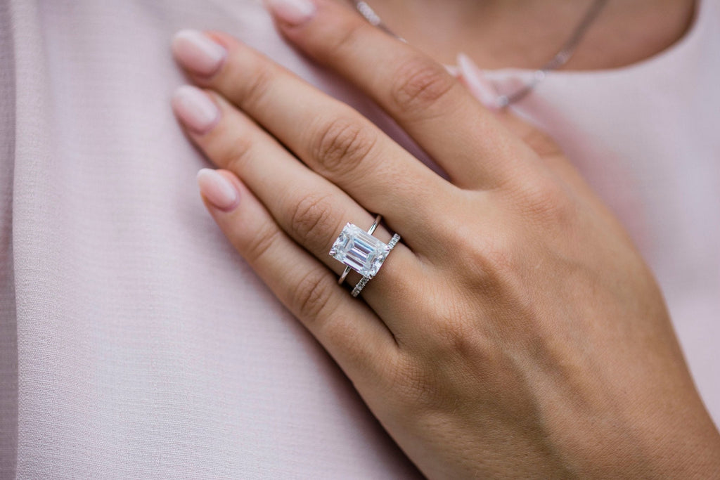 5.50 CT Emerald Moissanite Hidden Halo Setting Engagement Ring