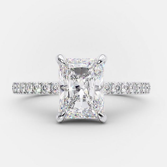 2.0 CT Radiant Moissanite Hidden Halo Setting Engagement Ring