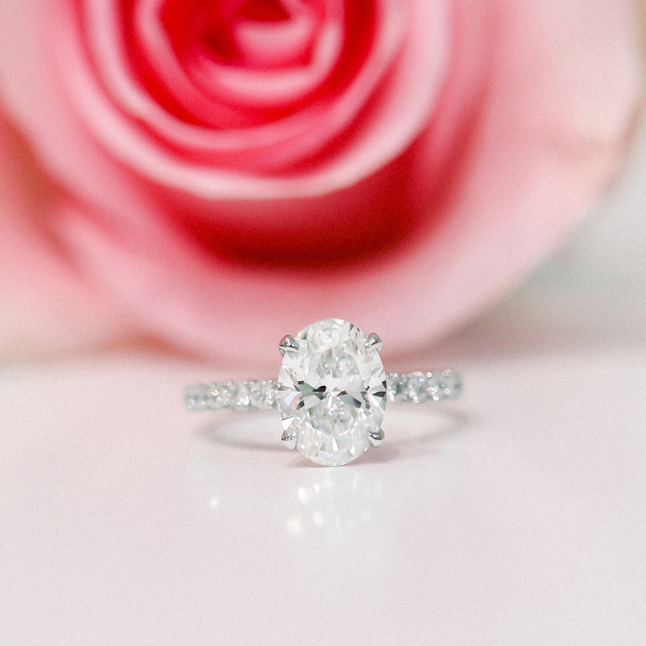 1.75 CT Oval Cut Moissanite Pave Setting Engagement Ring