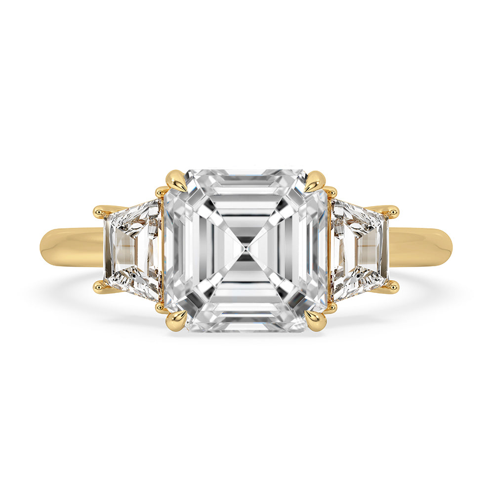 Asscher Cut Diamond Ring With 2 Trapezoid Side Stone