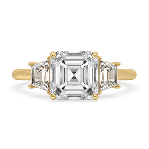 Asscher Cut Diamond Ring With 2 Trapezoid Side Stone