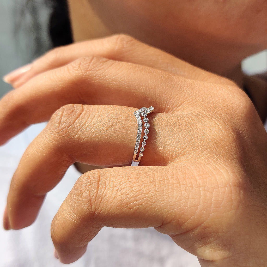 Stackable Chevron Wedding Band In White Gold