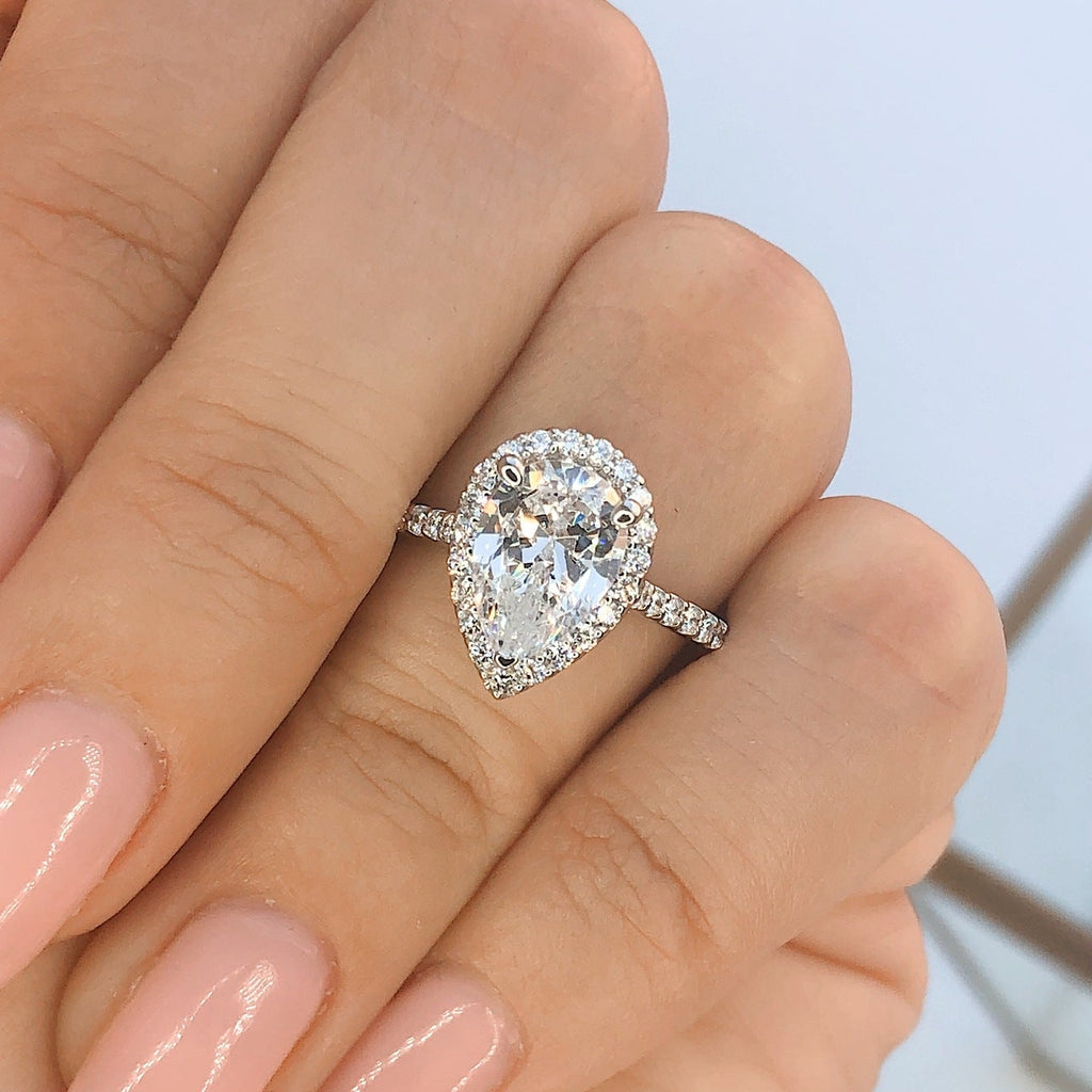 1.93ct Pear Cut Moissanite Halo Engagement Ring