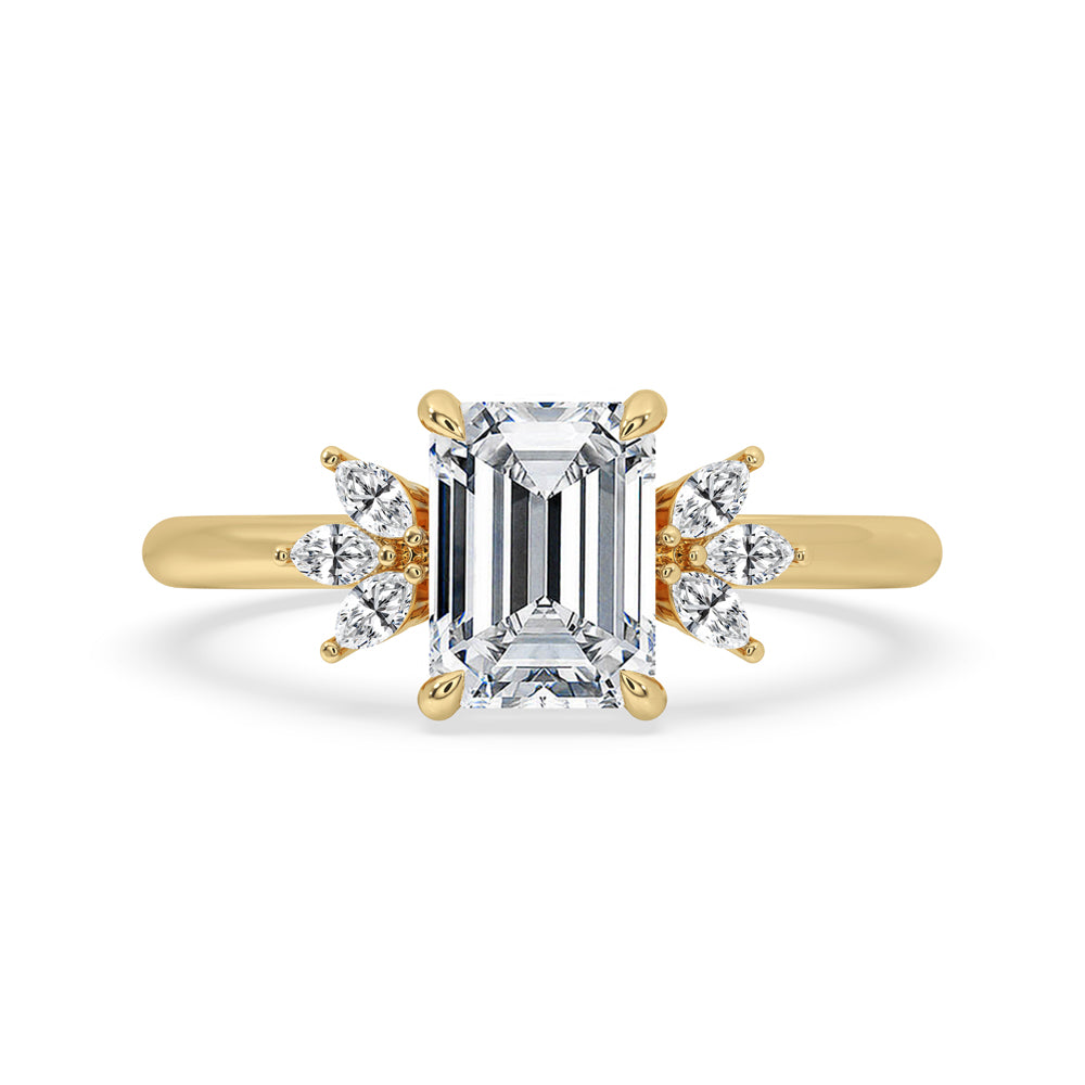 Emerald Cut Diamond Ring With Marquise Side Stones