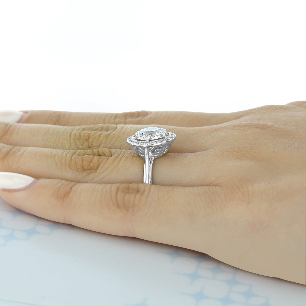 2.0ct Round Cut Moissanite Unique Halo Engagement Ring