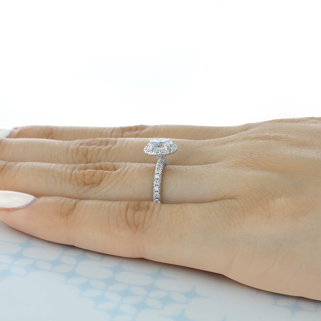 1.0ct Round Brilliant Cut Halo Style Moissanite Engagement Ring