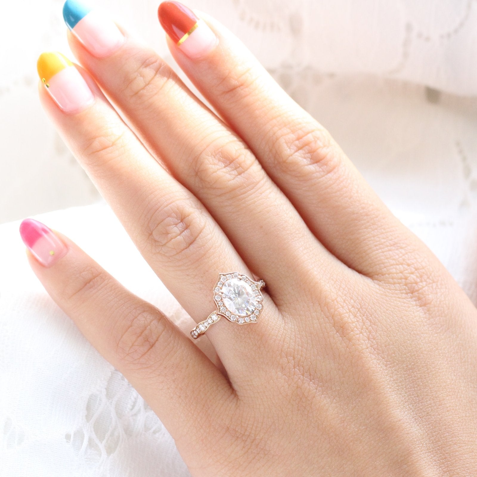 2.0 CT Oval Cut Moissanite Vintage Halo Engagement Ring Secondary image