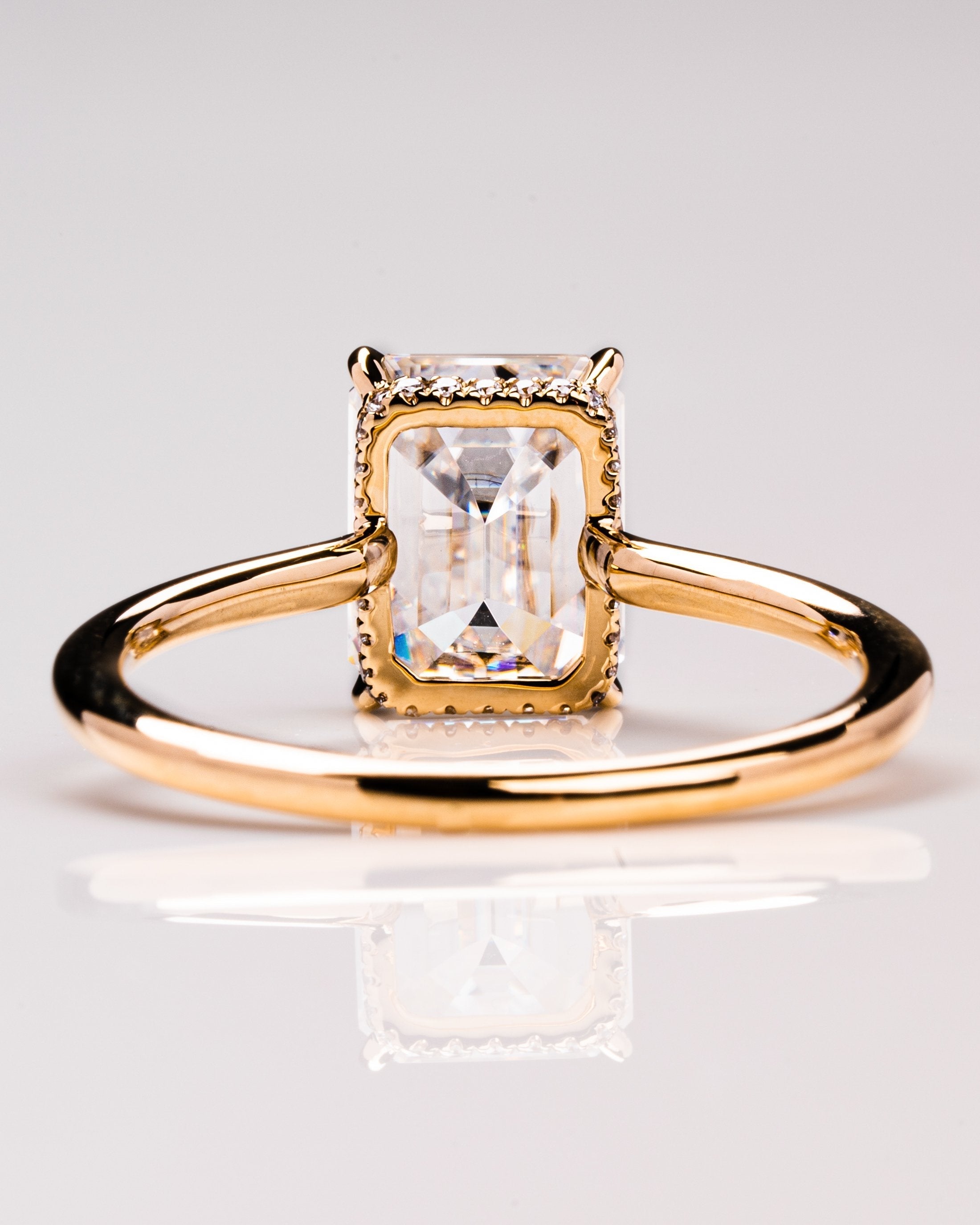 2.50 CT Emerald Moissanite Solitaire Engagement Ring With Hidden Halo Setting