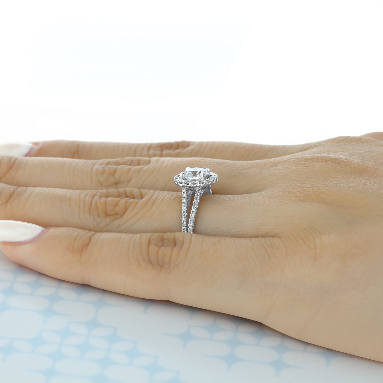 1.0ct Round Cut Halo Split Shank Style Moissanite Engagement Ring