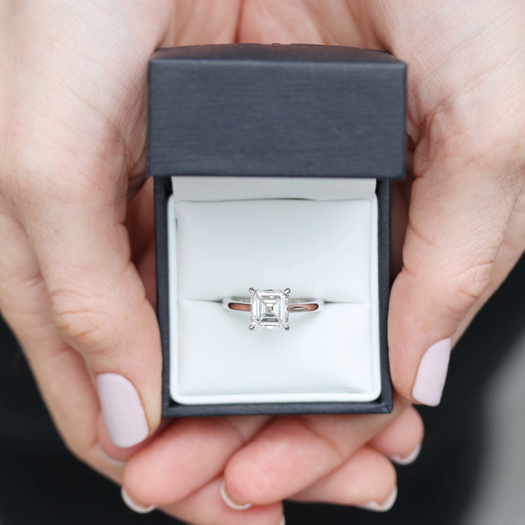 2.50 CT Asscher Cut Moissanite Solitaire Engagement Ring
