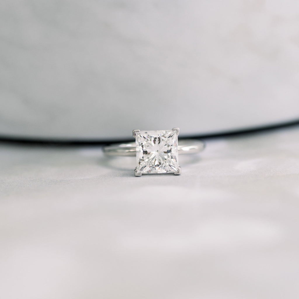 1.75 CT Princess Cut Moissanite Solitaire Engagement Ring