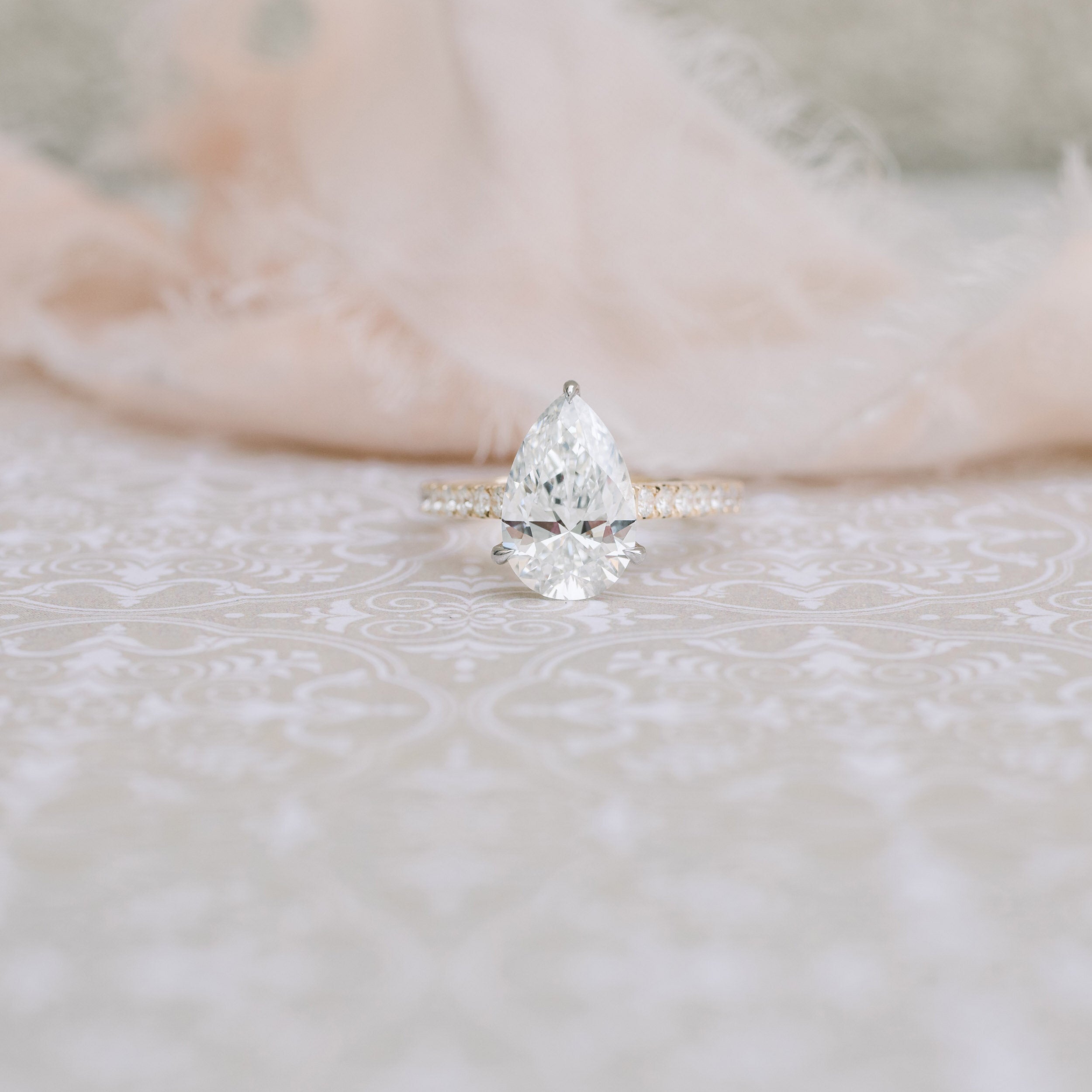 2.25 CT Pear Moissanite Pave Setting Engagement Ring