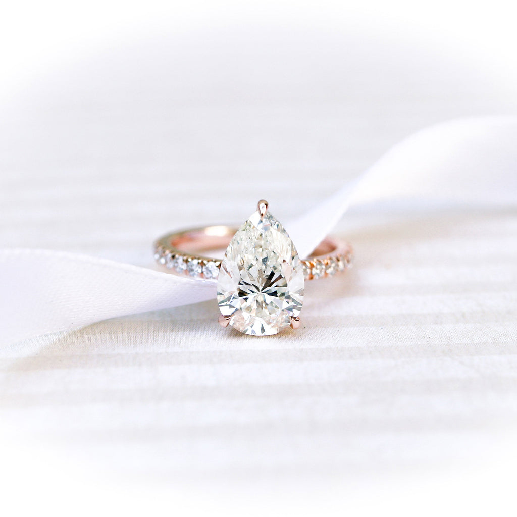 2.25 CT Pear Moissanite Hidden Halo Pave Setting Engagement Ring