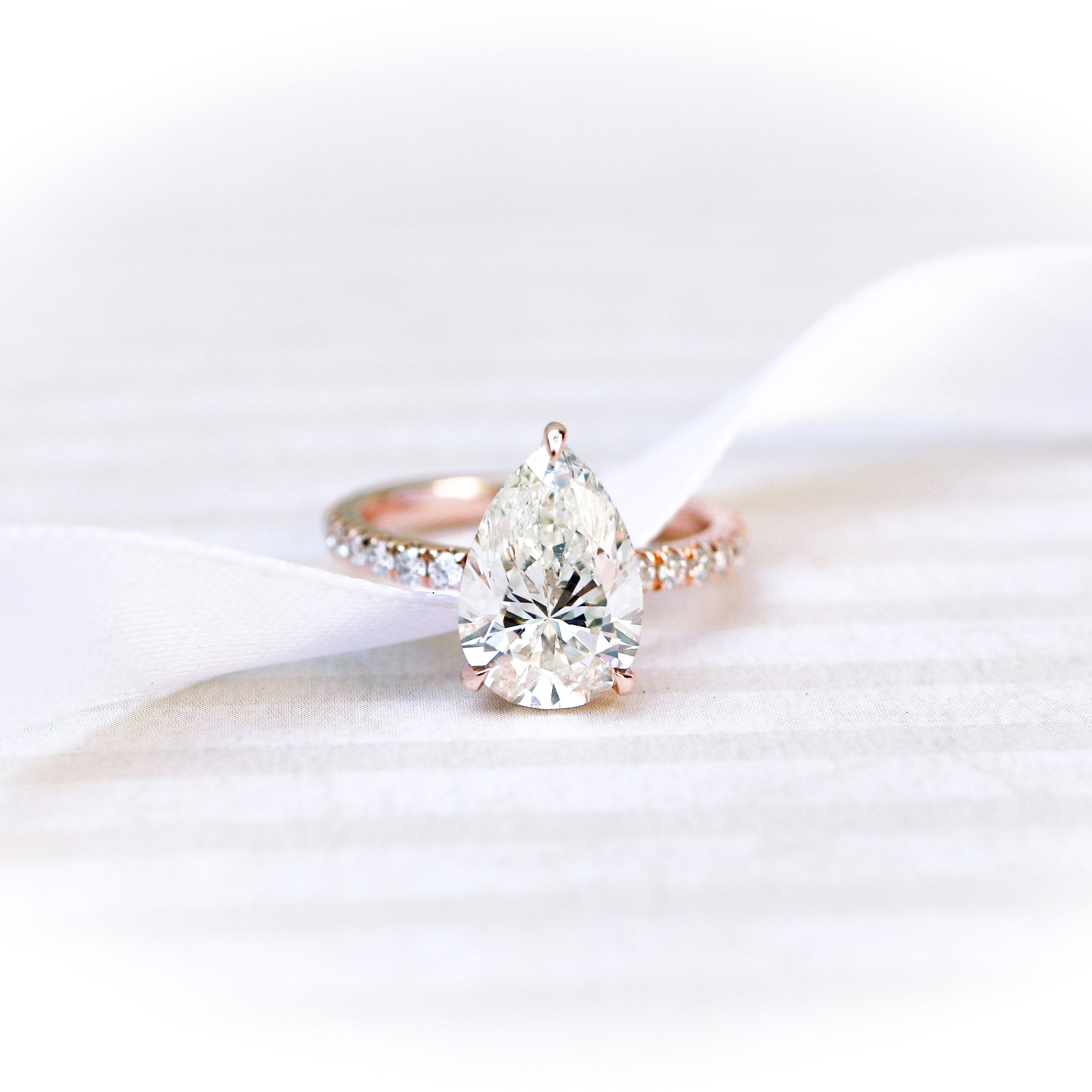 2.25 CT Pear Moissanite Hidden Halo Pave Setting Engagement Ring
