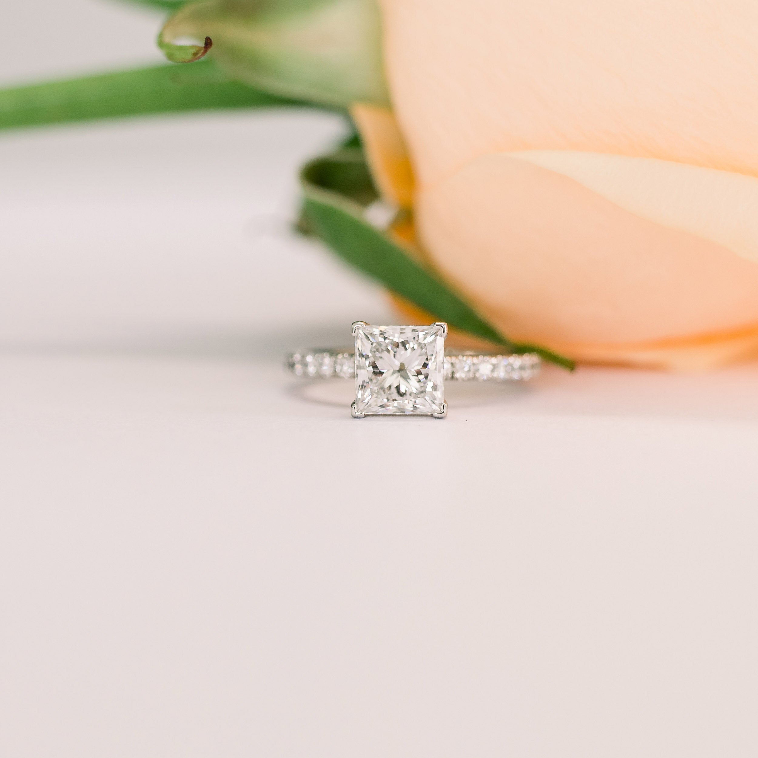 2.0 CT Princess Moissanite Pave Setting Engagement Ring