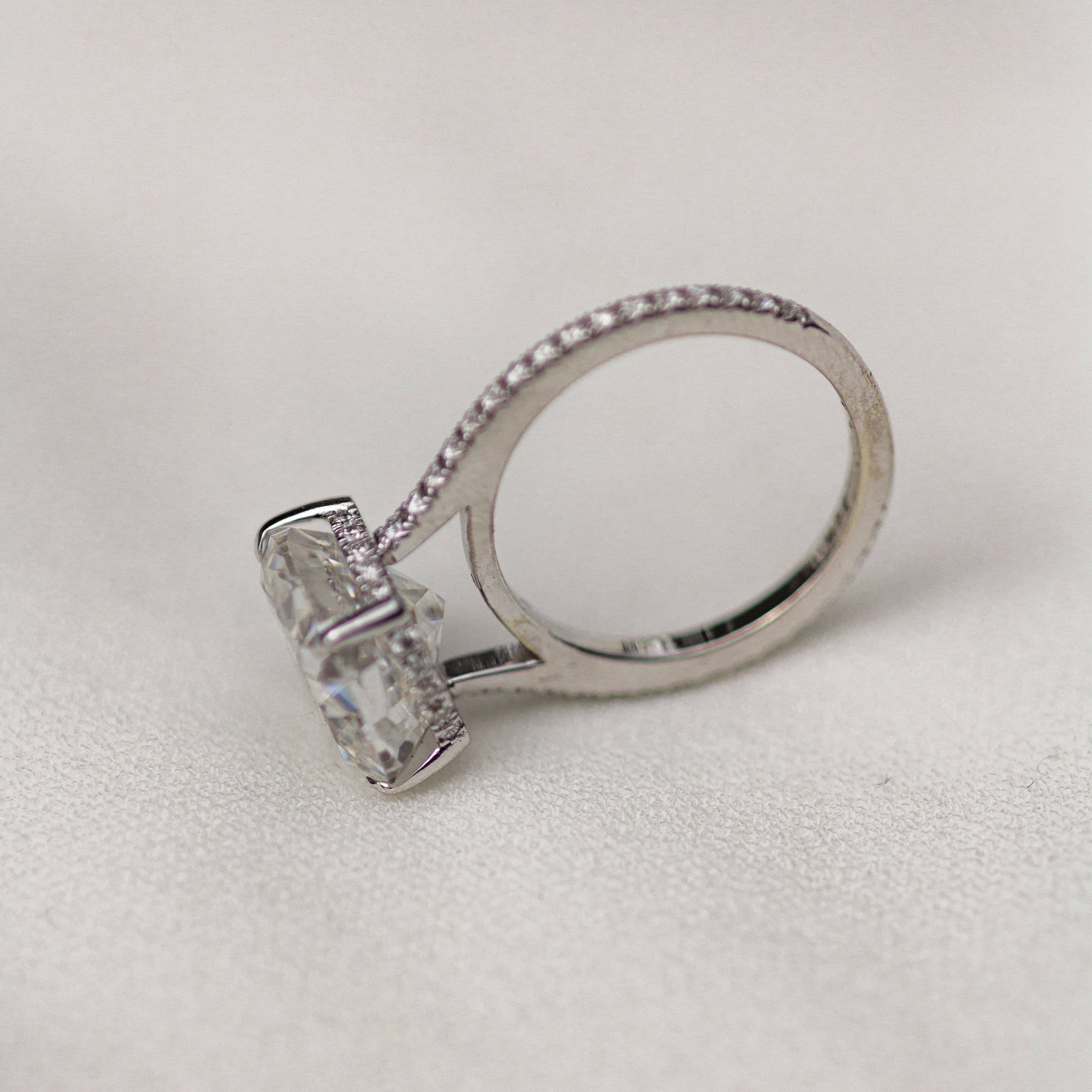 4.65 CT Cushion Moissanite Hidden Halo With Pave Setting Engagement Ring