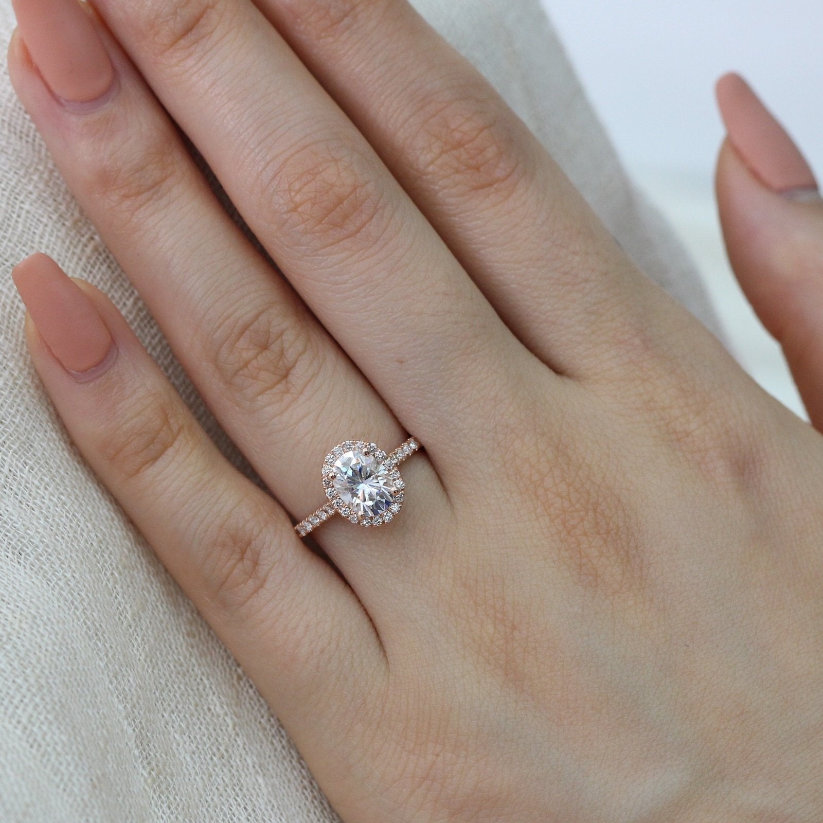 1.50 CT Oval Cut Halo Style Moissanite Engagement Ring
