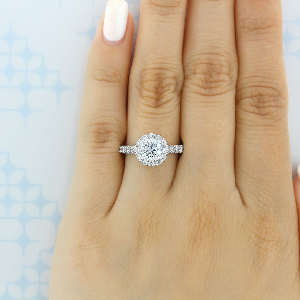 1.0ct Round Cut Halo Style Moissanite Engagement Ring