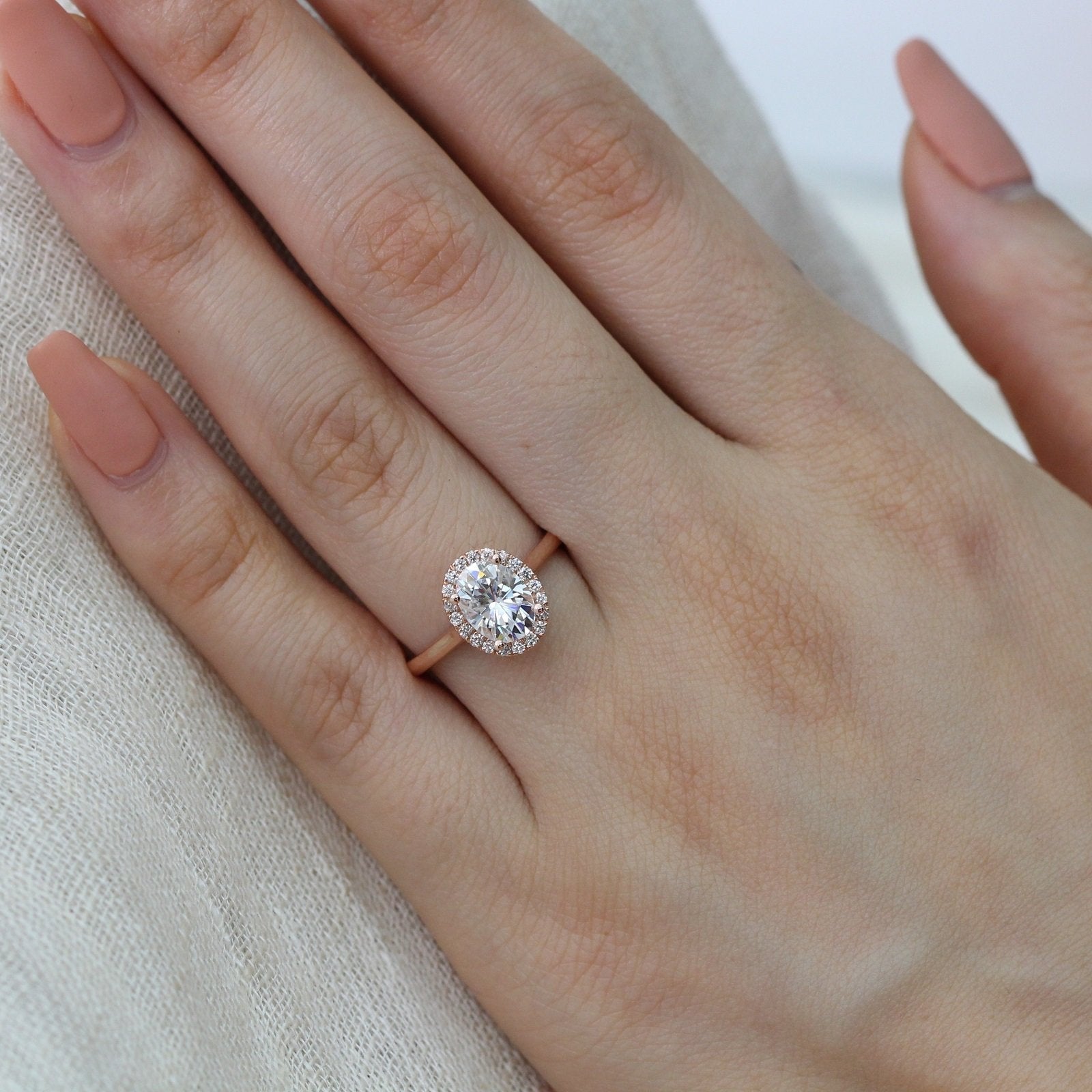 1.50 CT Oval Cut Halo Style Moissanite Engagement Ring