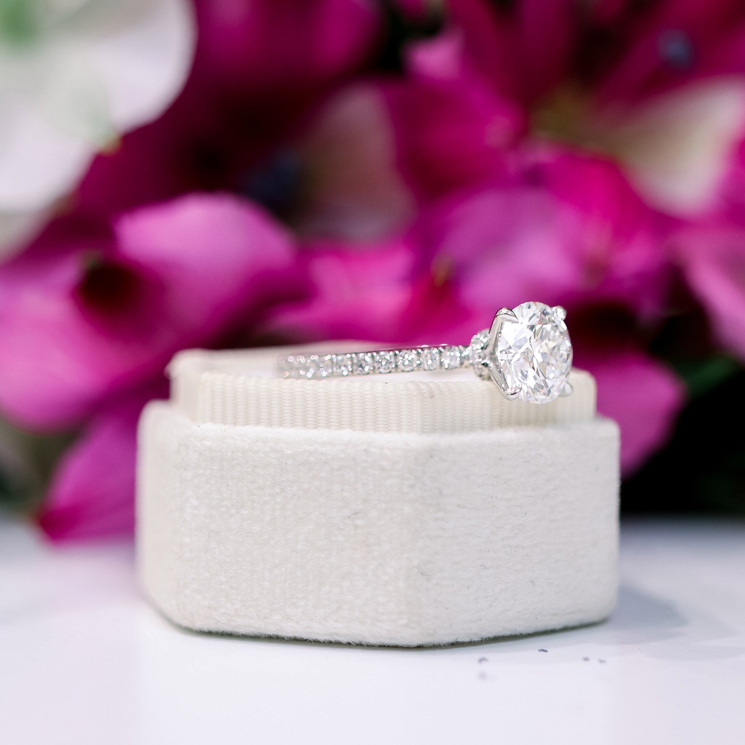 2.25 CT Round Moissanite Pave Setting Engagement Ring