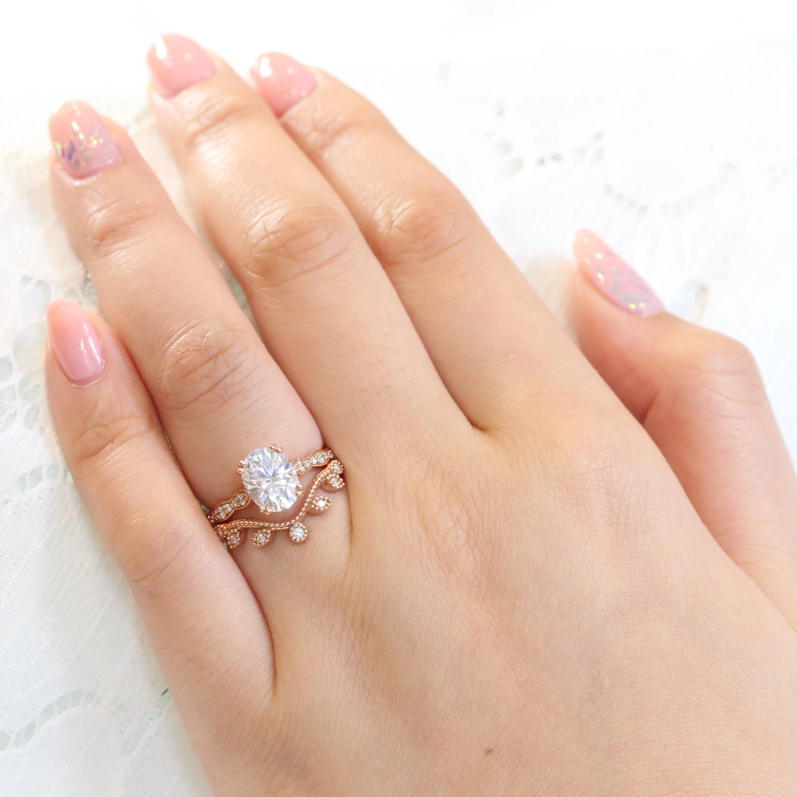 2.0CT Oval Cut Moissanite Pave Bridal Ring Set