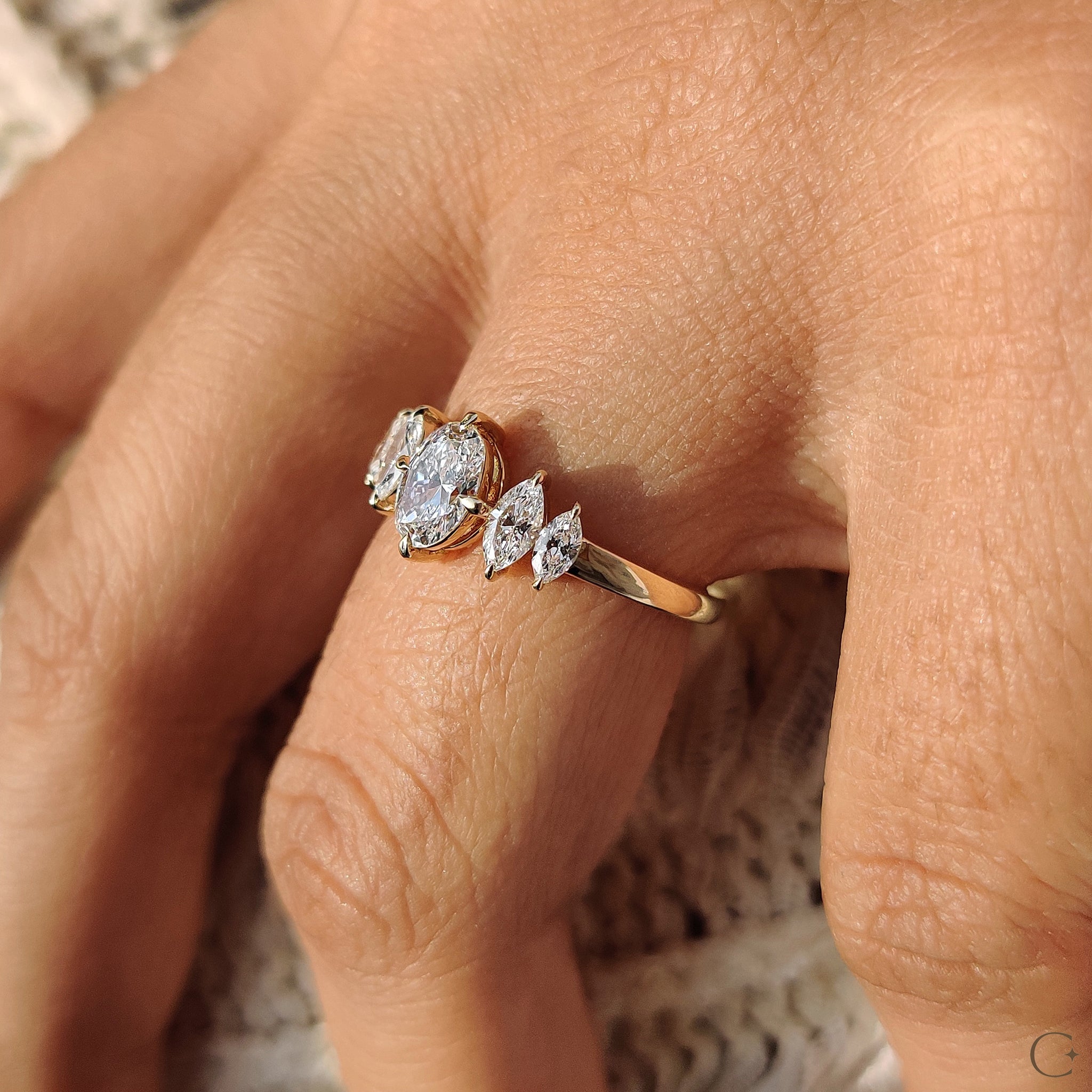 Oval And Marquise Cut 5 Stone Diamond Ring