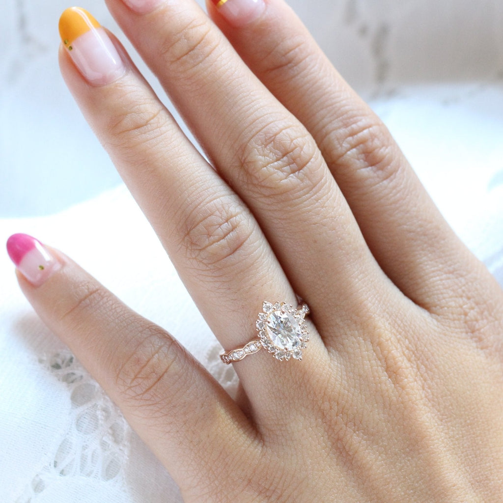 1.50 CT Oval Cut Vintage Halo Style Moissanite Engagement Ring