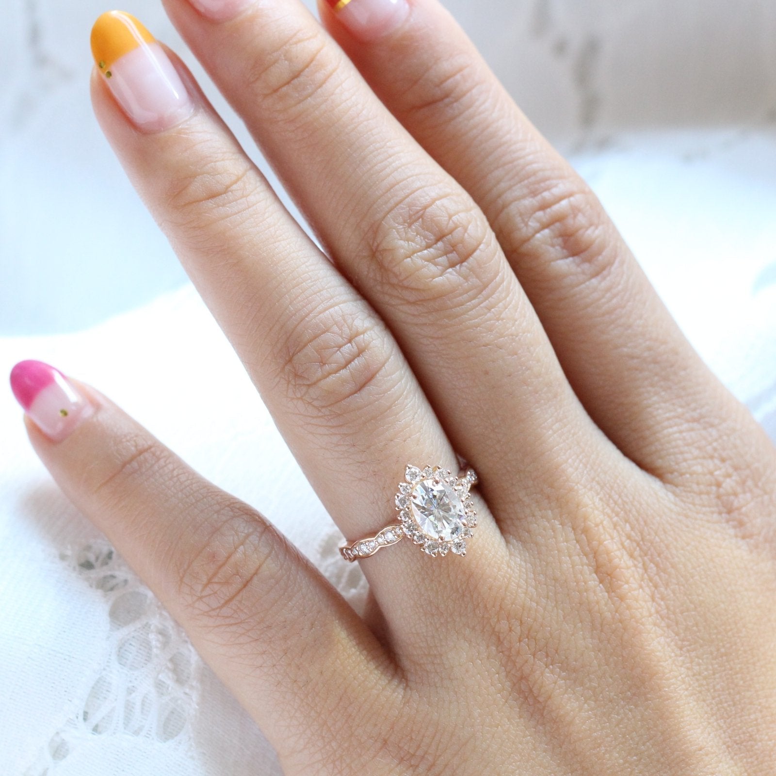 1.50 CT Oval Cut Vintage Halo Style Moissanite Engagement Ring