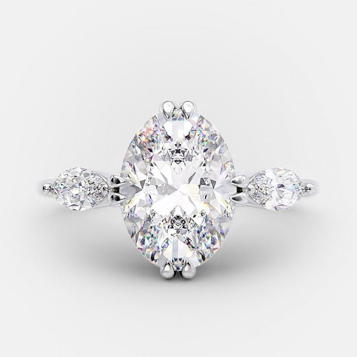 2.0 CT Oval Moissanite Three Stones Engagement Ring