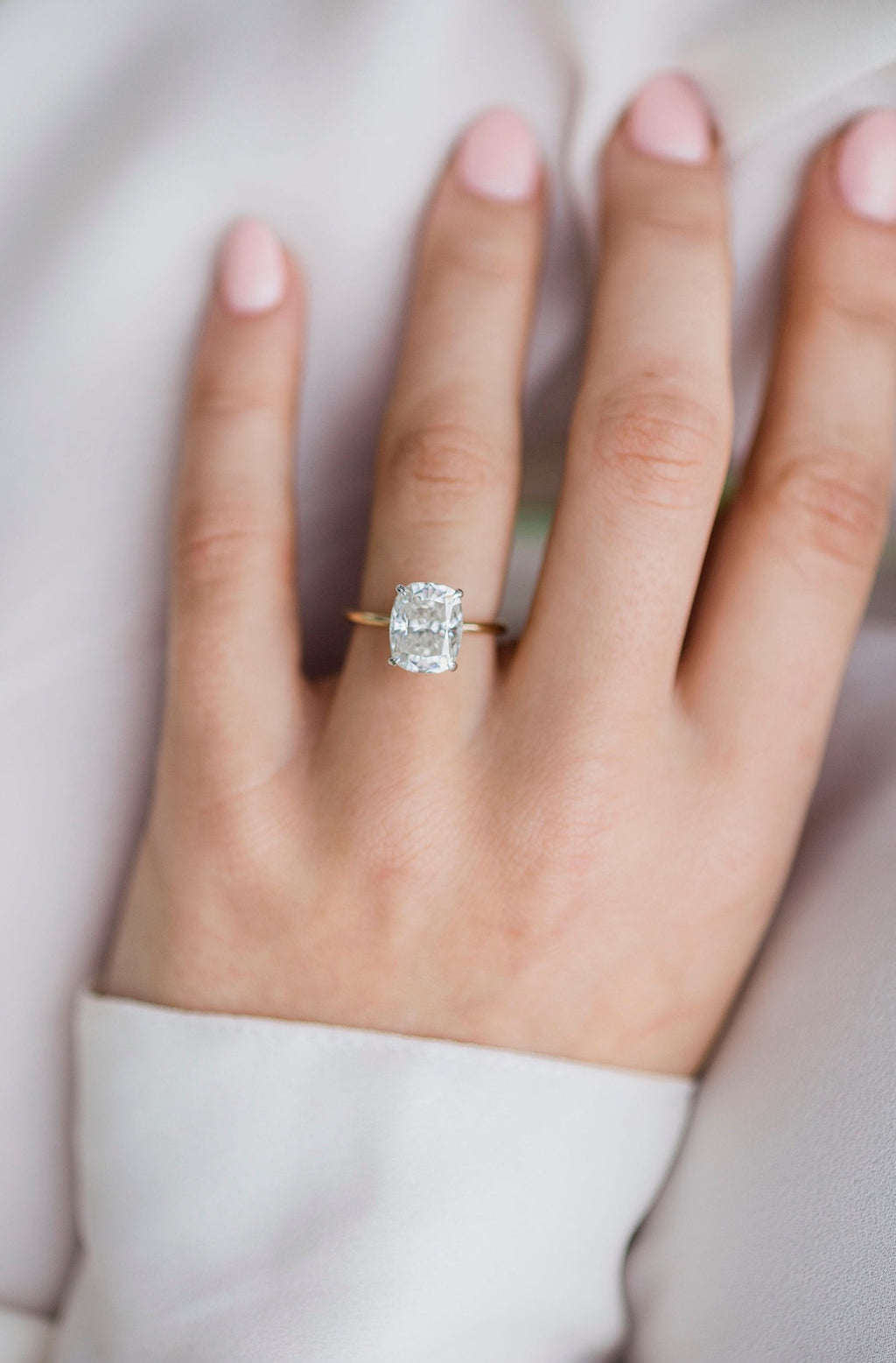 3.20 CT Elongated Cushion Moissanite Solitaire With Hidden Halo Setting Engagement Ring