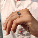 Cyan Blue Round Cut Hidden Halo Ring With Twisted Rope Band