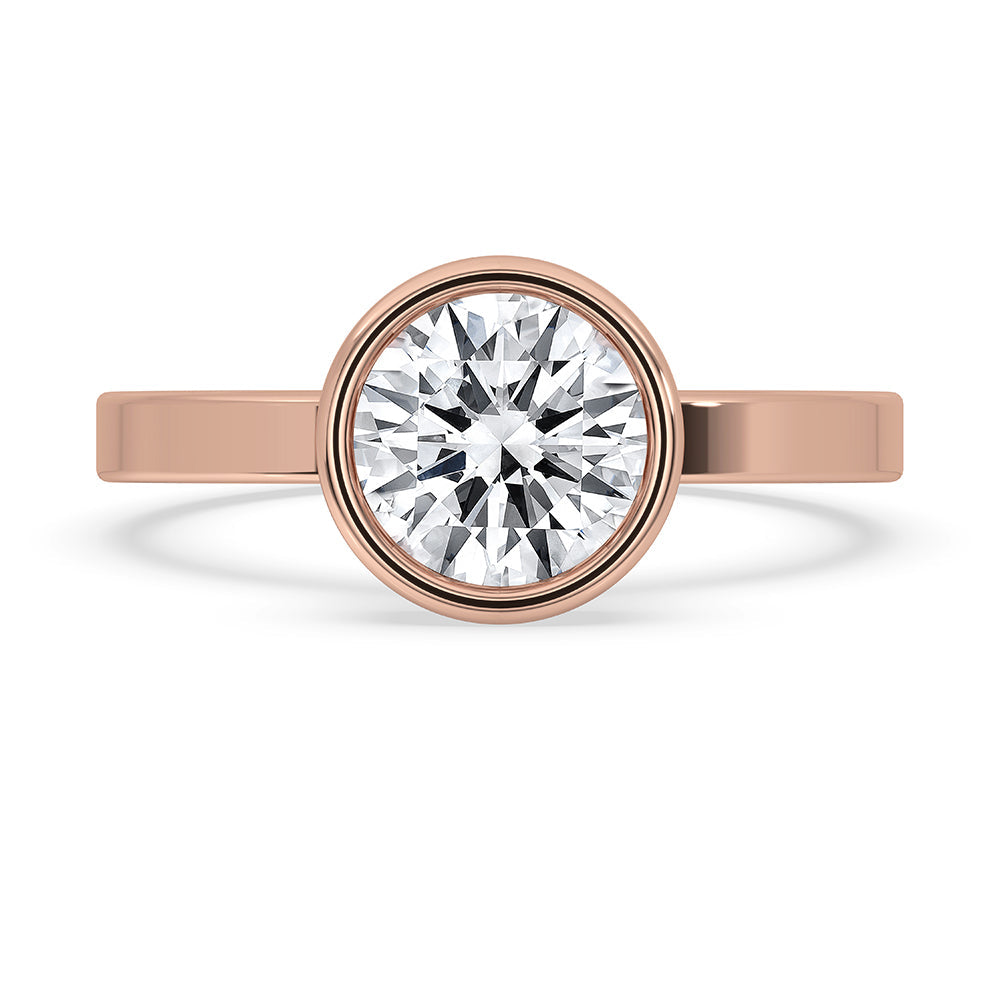 Rose Gold Round Diamond Bezel Setting Engagement Ring