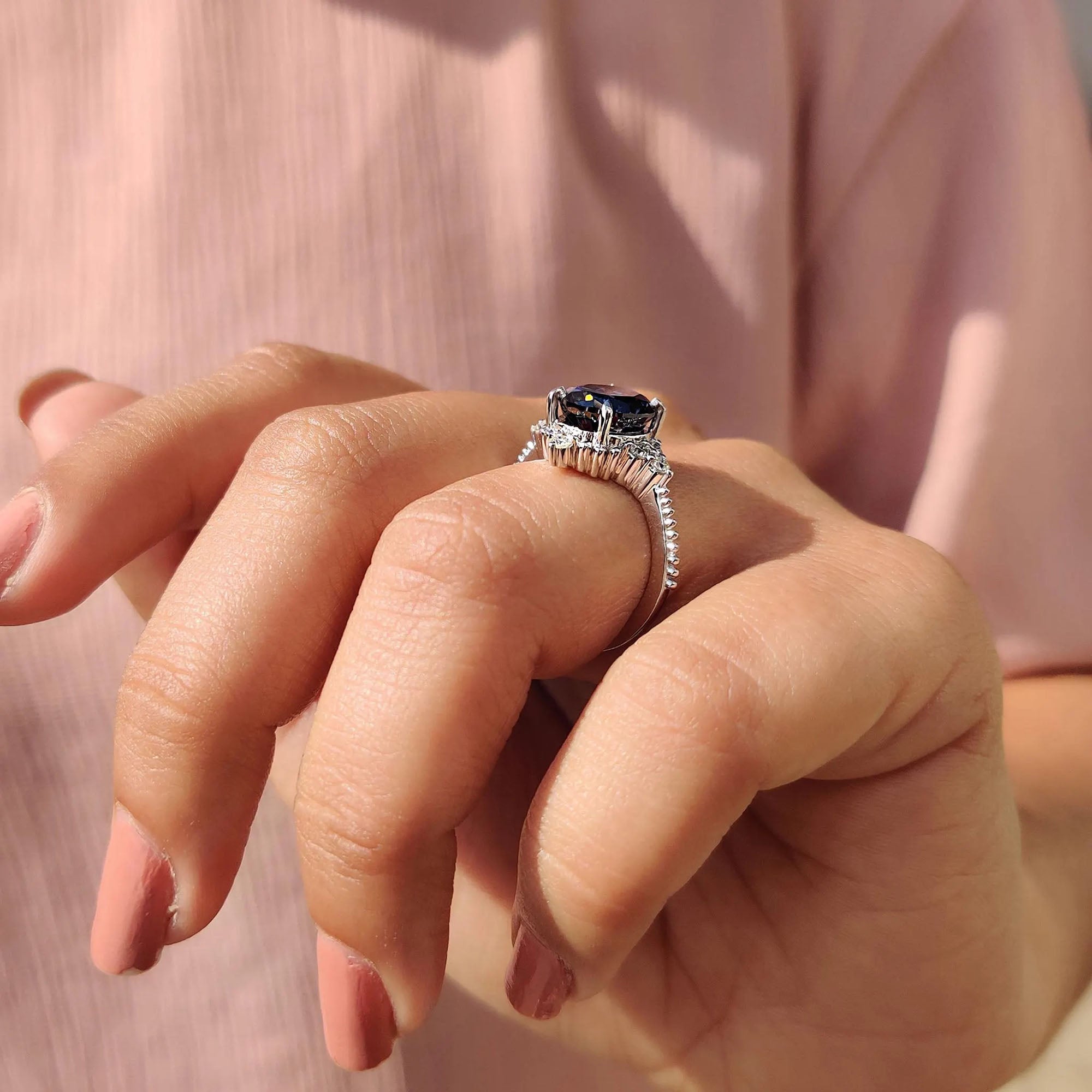 Royal Blue Oval Milgrain Engagement Ring Secondary image