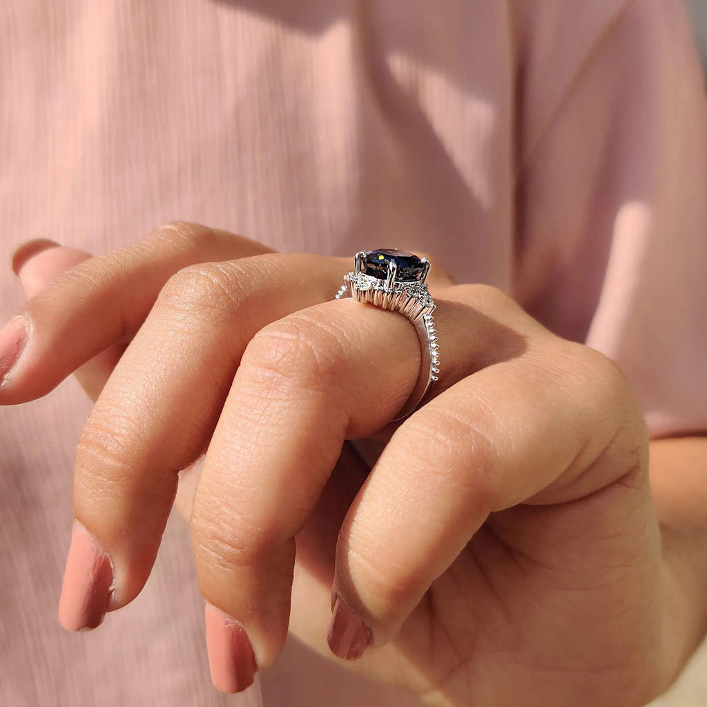 Royal Blue Oval Milgrain Engagement Ring